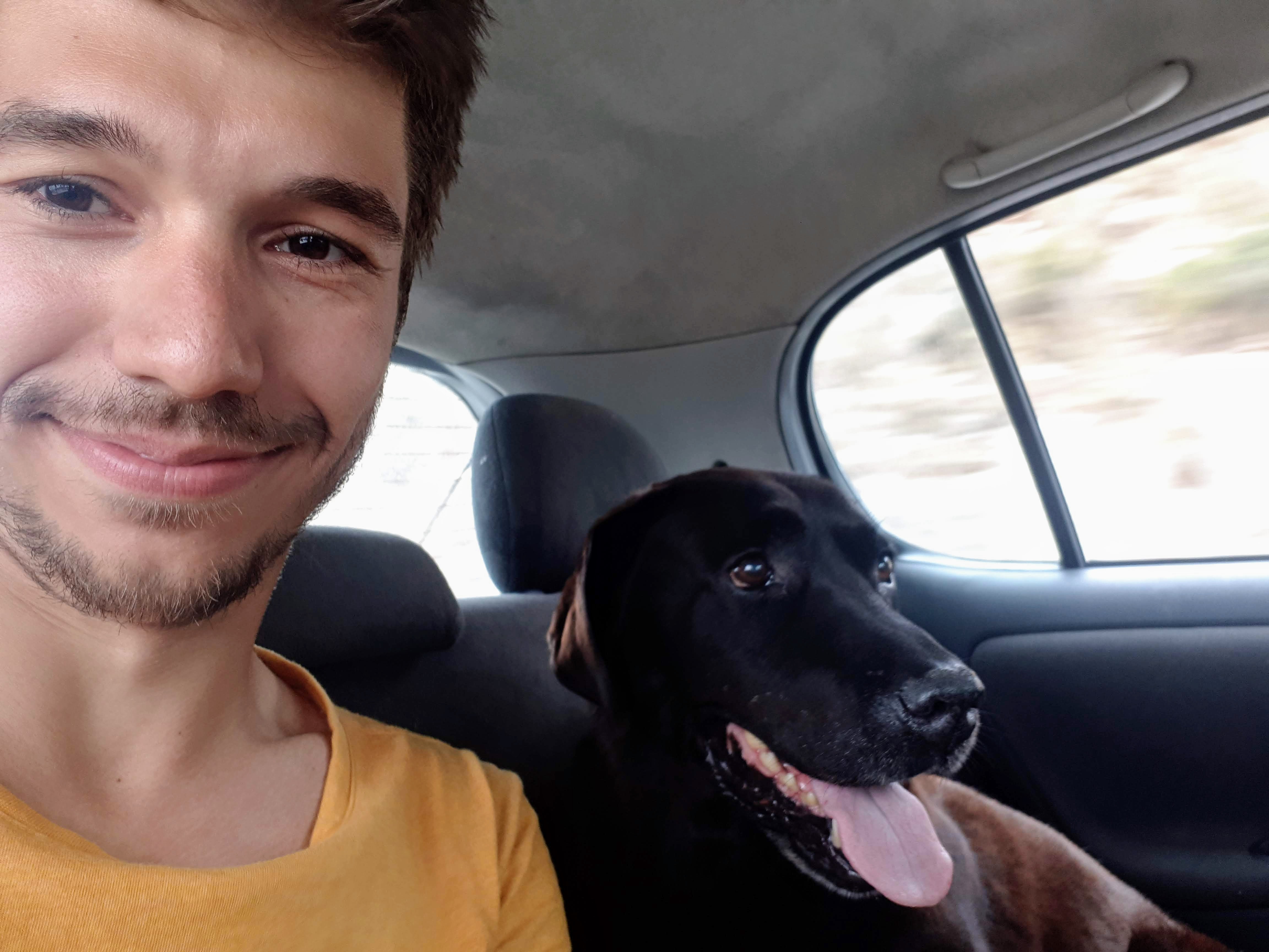 eu și șoferul câine